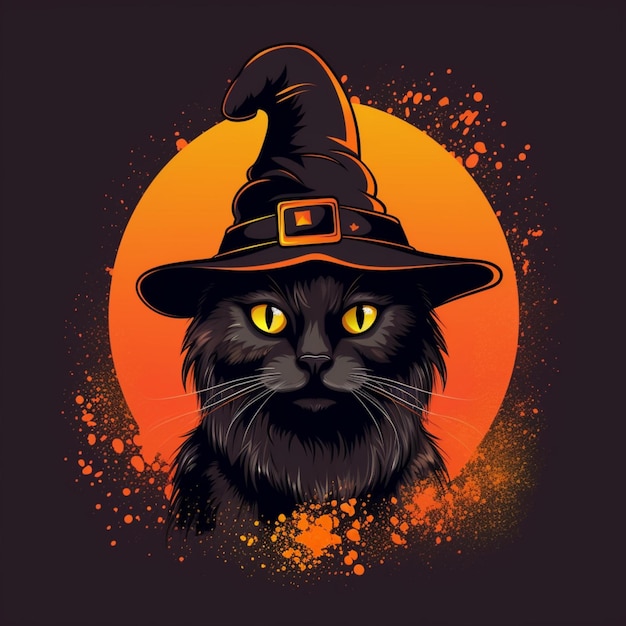 retrato de gato de halloween con traje de bruja