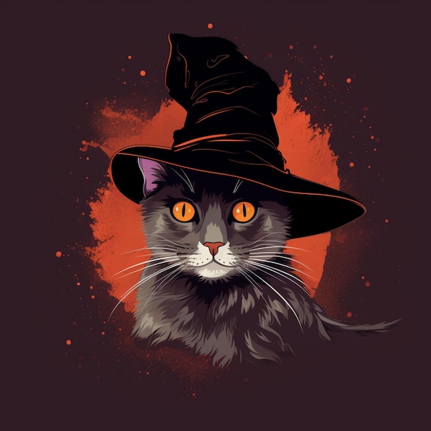 retrato de gato de halloween con traje de bruja