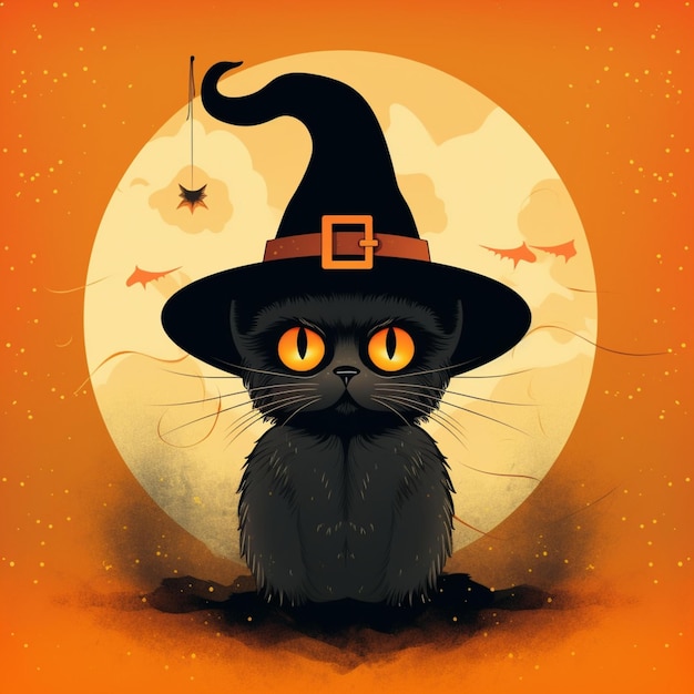 retrato de gato de halloween con traje de bruja