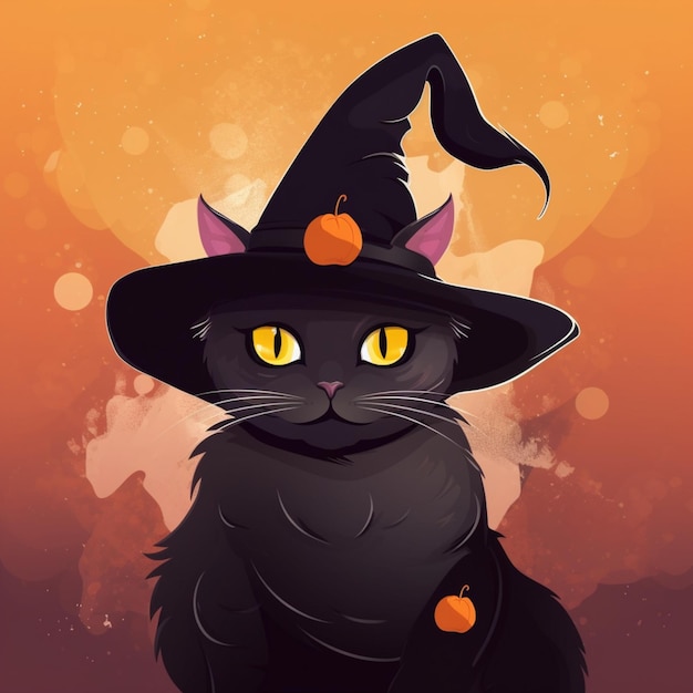 retrato de gato de halloween con traje de bruja