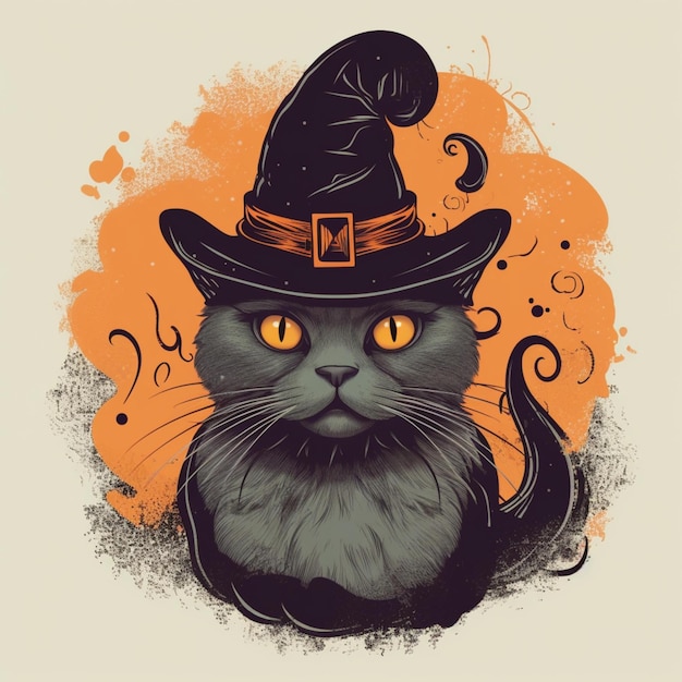 retrato de gato de halloween con traje de bruja