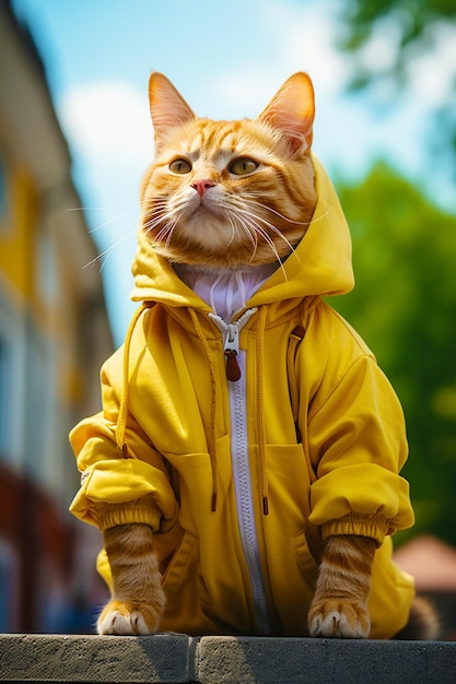 Retrato de un gato inusual en un traje deportivo moderno