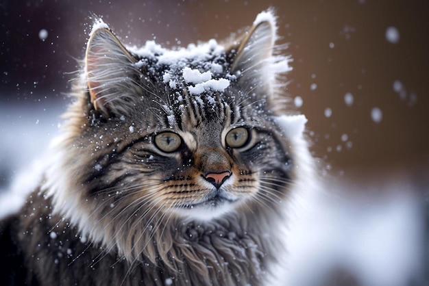 Retrato de gato invierno nieve IA generativa