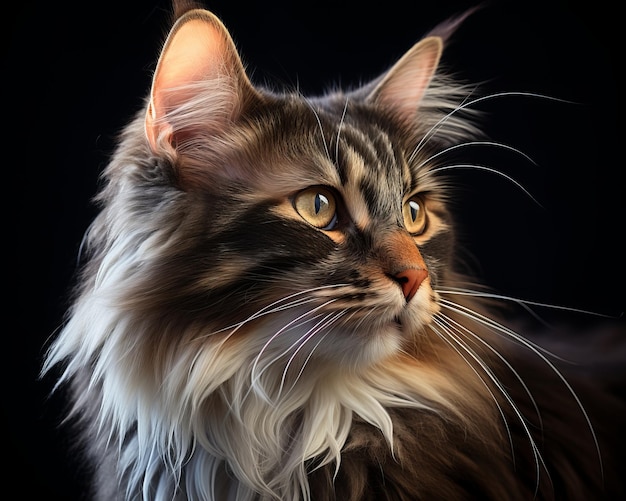 Retrato de un gato Maine Coon sobre un fondo negro