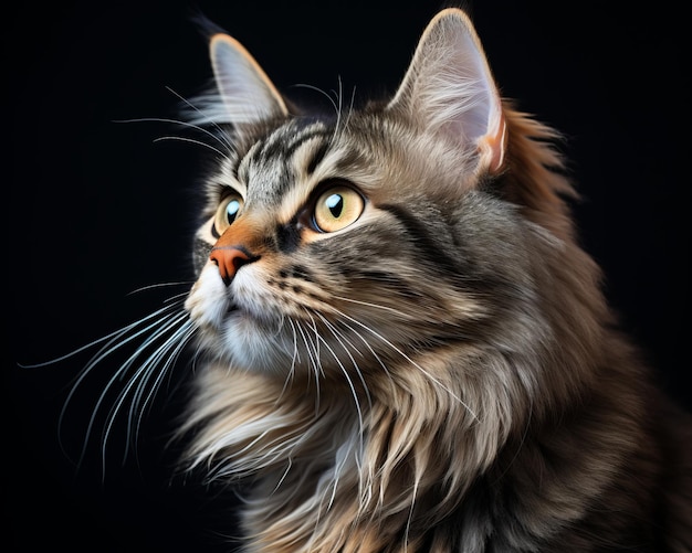 retrato de gato maine coon sobre fondo negro