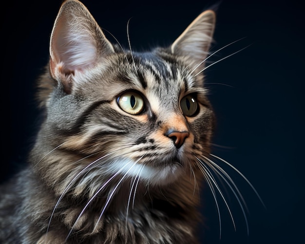 Retrato de un gato Maine Coon sobre un fondo oscuro