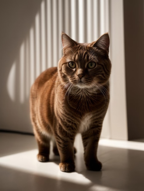 Retrato de un gato marrón en primer plano disparado sobre un fondo blanco