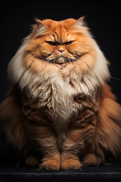 Retrato de un gato peludo gordo con una expresión enojada