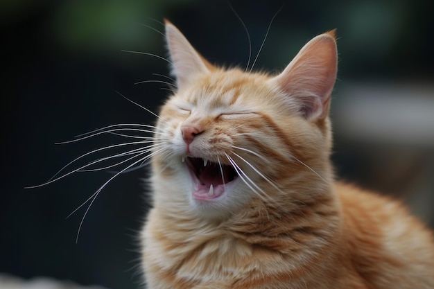 Foto retrato de un gato riendo o bostezando