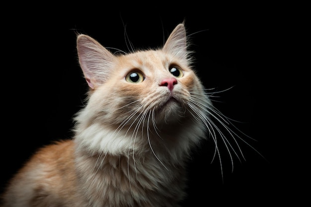 Retrato de un gato rojo sobre un fondo negro