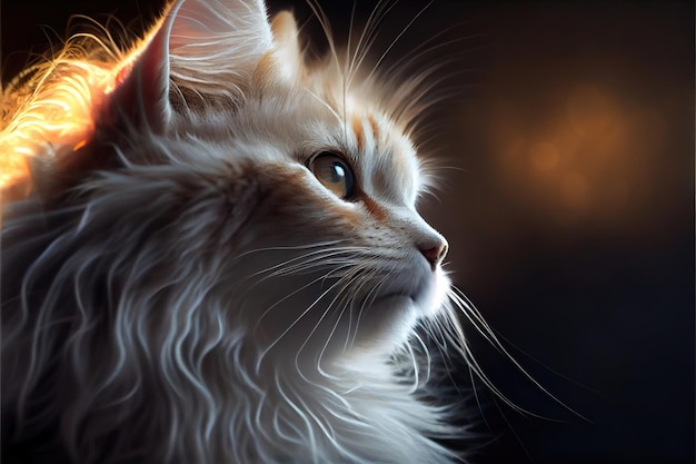 Retrato de gato sobre fondo oscuro hecho con IA generativa