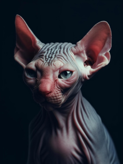 Retrato de un gato sphynx sobre un fondo negro