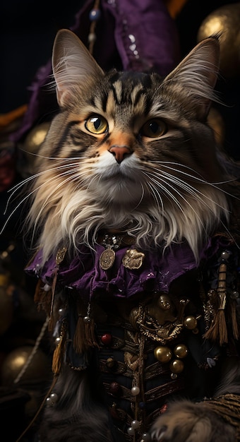 Retrato de un gato travieso Abisinio Pirata Trickster Traje Pluma Colecciones de artes de animales