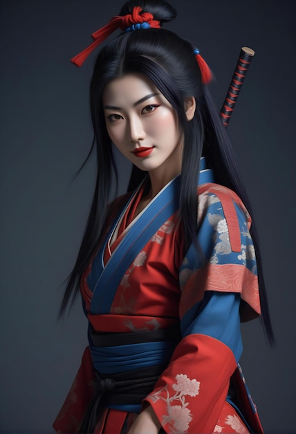 Retrato de una geisha japonesa en kimono