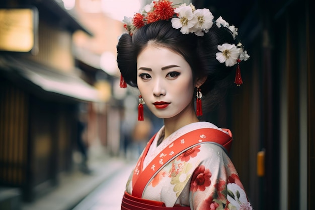 Retrato de una geisha Maiko en el Gion de Kioto