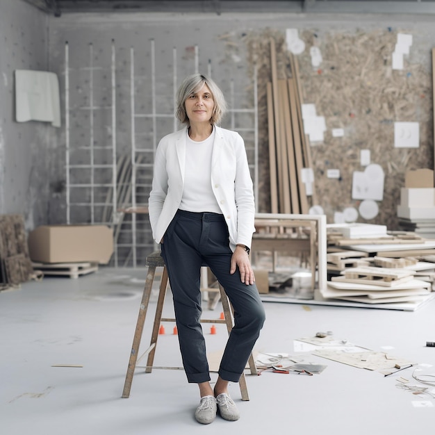 Retrato generativo de ai de mujer arquitecta madura orgullosa y segura posando