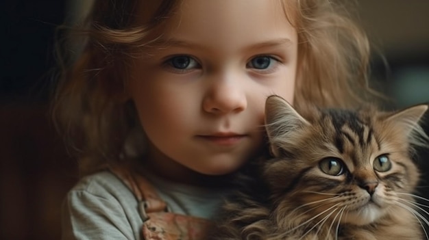 Retrato generativo de IA de um jovem adorável que é gentil com gatos e irradia alegria