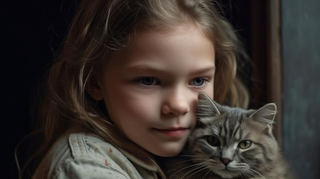 Retrato generativo de IA de um jovem adorável que é gentil com gatos e irradia alegria