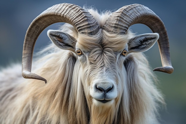 Retrato generativo de IA em close da cabra selvagem Markhor Capra falconeri nativa da Ásia Central Kar