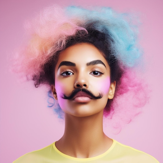 Retrato generativo de mulher transgênero andrógina com bigode