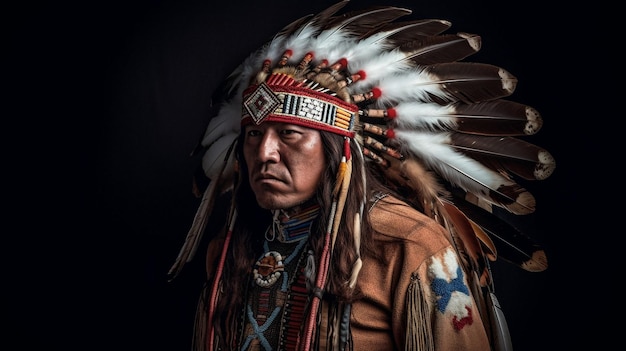 Retrato generativo de IA de un indio americano con ropa tradicional