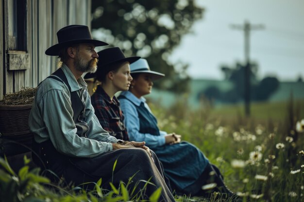 Retrato de la gente Amish estilo de vida tradicional lazos estrechos de la comunidad rural simplicidad valores de riqueza cultural tradiciones de familia unida amigable grupo de vida aldea vida en el campo