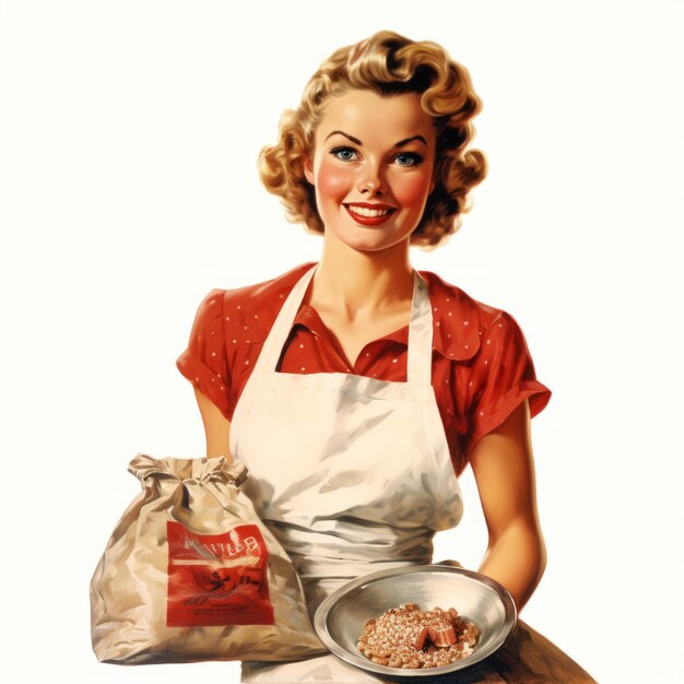 Retrato glamouroso de uma rapariga com um saco de ingredientes