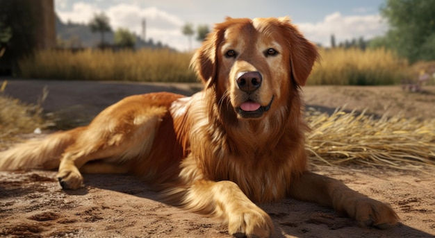 retrato de un golden retriever acostado en el suelo