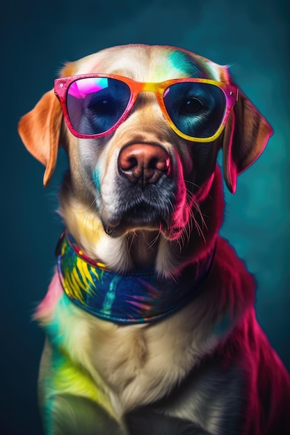 Retrato de golden retriever en gafas de sol sobre fondo de estudio generativo ai