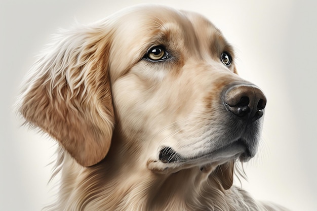 Retrato de un golden retriever sobre un fondo blanco Imagen fotorrealista creada por IA