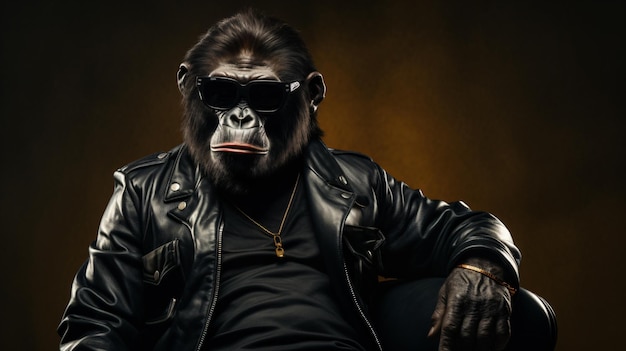 Foto retrato de un gorila gangsta con gafas de sol