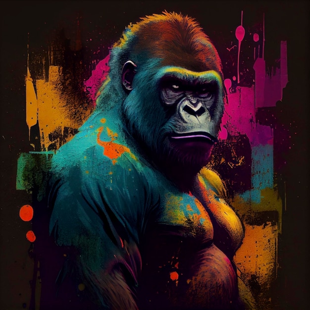 Retrato de gorila salvaje con diseño imprimible colorido y abstracto para arte de pared gorila creativo