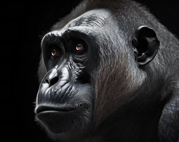 Retrato de un gorila sobre un fondo negro Foto de estudio