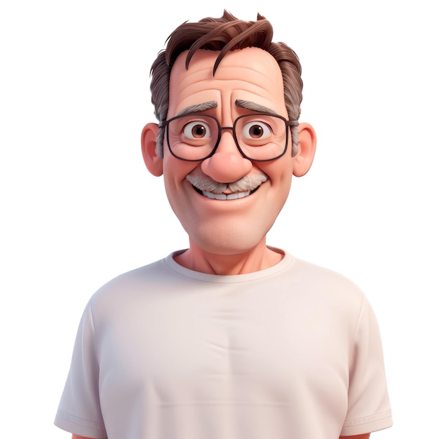 Retrato gracioso de un anciano feliz sobre un fondo blanco 3D IA Ilustración generativa