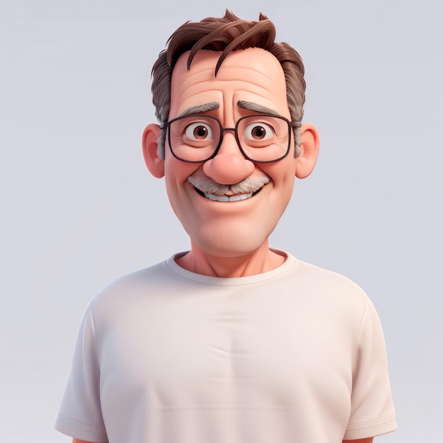 Retrato gracioso de un anciano feliz sobre un fondo gris 3D IA Ilustración generativa