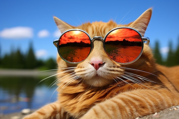 Retrato gracioso de un gato con gafas de sol