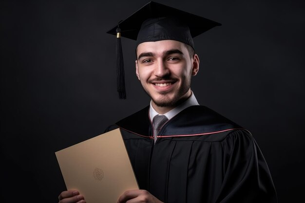 Retrato de un graduado feliz con su diploma en mano creado con ai generativo