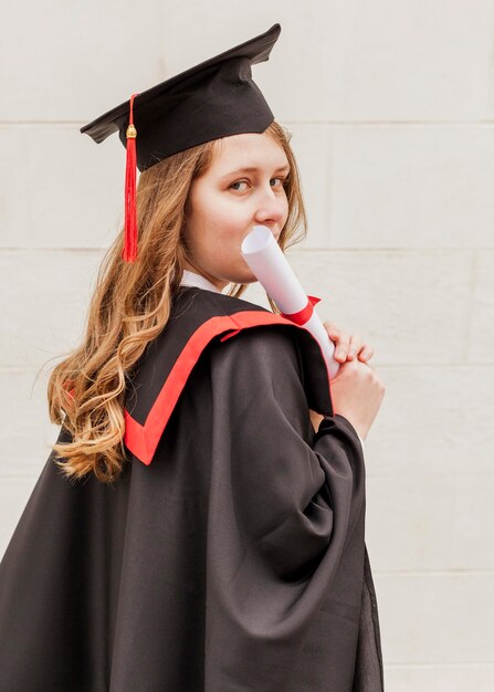 Retrato, graduado, niña