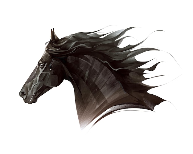 Retrato gráfico dibujado a mano de un caballo sobre un fondo blanco