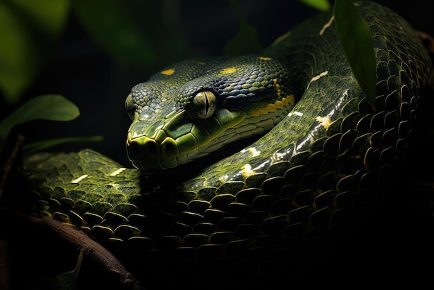 Retrato de una gran serpiente en una rama IA generativa