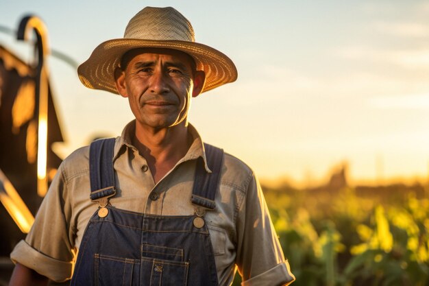 retrato de un granjero latino hispano en la granja