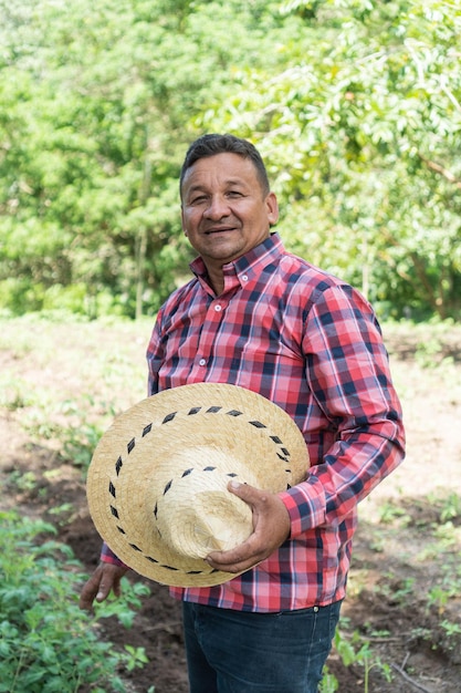 retrato, de, un, granjero, posición, en, un, campo