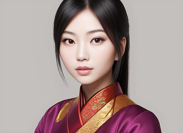 Retrato gratuito de uma bela mulher asiática em fundo de cores diferentes