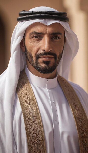 Retrato gratuito do xeque saudita jovem modelo masculino sorrindo e apontando ou escolhendo