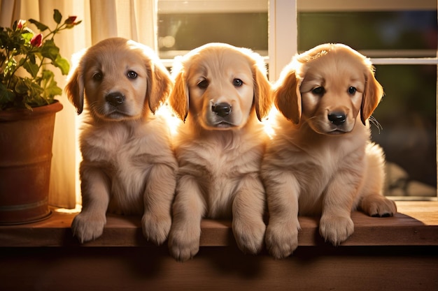 Retrato grupal de adorables cachorros ai generativo