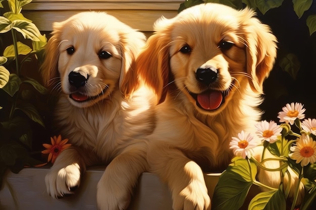 Retrato grupal de adorables cachorros ai generativo