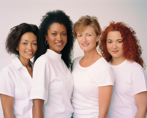 Retrato grupal de bellas damas con diferentes colores de piel y cabello Día de la Mujer