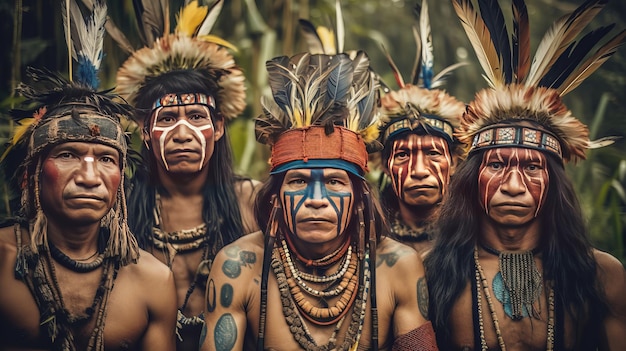 Retrato grupal de indígenas de la Amazonía Generativo ai