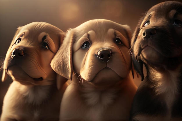 Retrato de grupo de adorables cachorros fotografía de primer plano Ilustración IA generativa