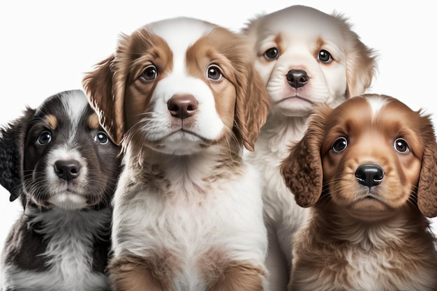 Retrato de grupo de adorables cachorros fotografía de primer plano Ilustración IA generativa